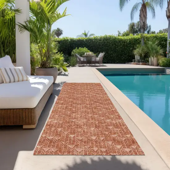 Terra Cotta Geometric Washable Non Skid Indoor Outdoor Runner Rug Photo 9