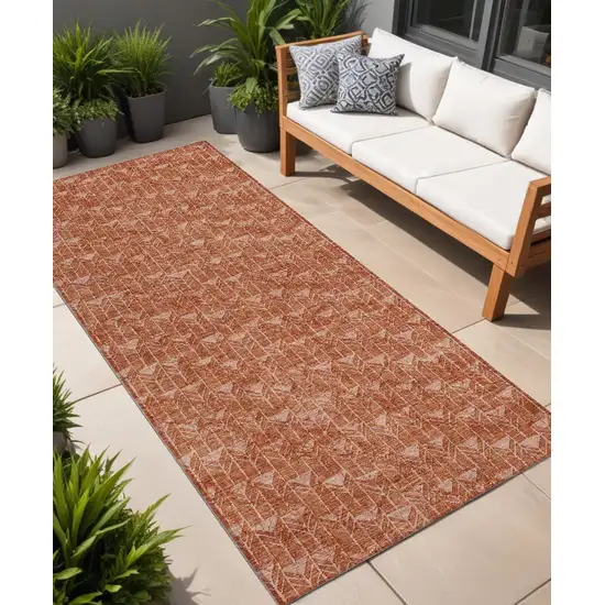 Terra Cotta Geometric Washable Non Skid Indoor Outdoor Runner Rug Photo 1