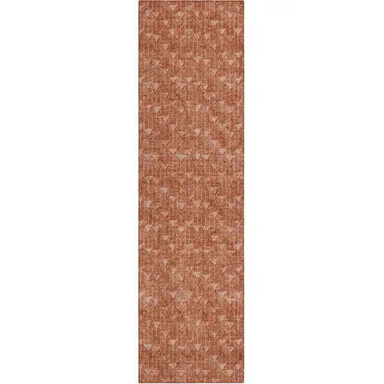 Terra Cotta Geometric Washable Non Skid Indoor Outdoor Runner Rug Photo 2