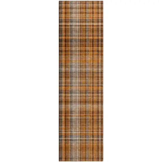 Orange Brown and Gray Plaid Washable Non Skid Indoor Outdoor Area Rug Photo 2