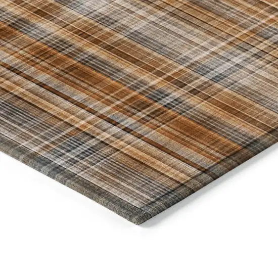 8' Runner Terra Cotta Plaid Washable Non Skid Indoor Outdoor Runner Rug Photo 5