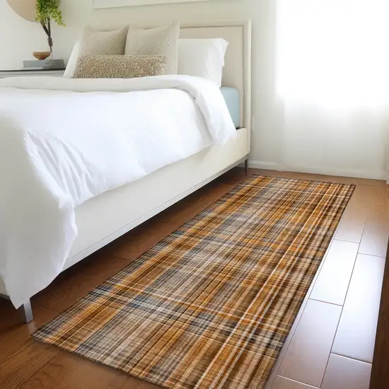 8' Runner Terra Cotta Plaid Washable Non Skid Indoor Outdoor Runner Rug Photo 7