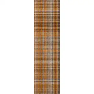 Photo of 8' Runner Terra Cotta Plaid Washable Non Skid Indoor Outdoor Runner Rug