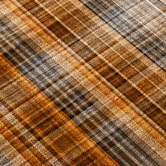 Orange Brown and Gray Plaid Washable Non Skid Indoor Outdoor Area Rug Photo 8