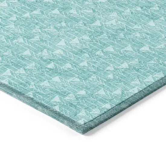 Turquoise Geometric Washable Non Skid Indoor Outdoor Runner Rug Photo 6