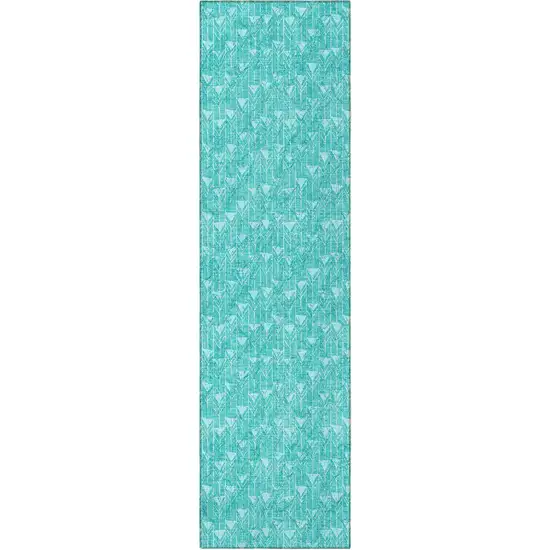 Turquoise Geometric Washable Non Skid Indoor Outdoor Runner Rug Photo 5