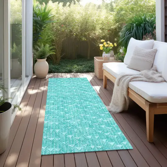 8' Runner Turquoise Geometric Washable Non Skid Indoor Outdoor Runner Rug Photo 7