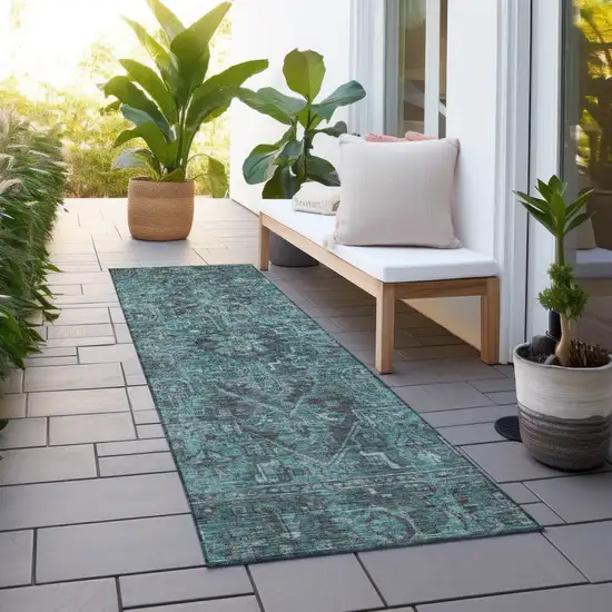 8' Runner Turquoise Oriental Washable Non Skid Indoor Outdoor Runner Rug Photo 5