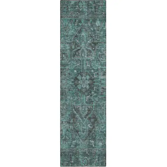 8' Runner Turquoise Oriental Washable Non Skid Indoor Outdoor Runner Rug Photo 2