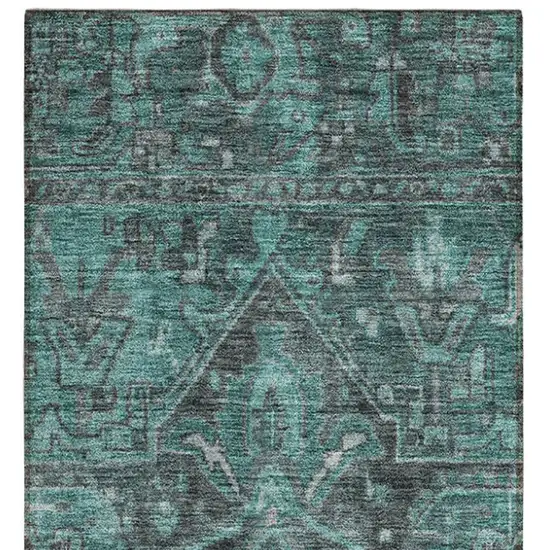 Turquoise Oriental Washable Non Skid Indoor Outdoor Runner Rug Photo 6