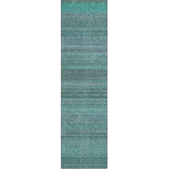 8' Runner Turquoise Striped Washable Non Skid Indoor Outdoor Runner Rug Photo 1