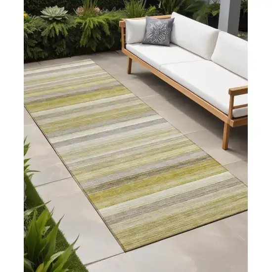 Yellow Beige and Gray Striped Washable Non Skid Indoor Outdoor Area Rug Photo 1