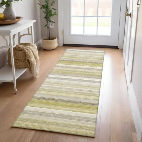 8' Runner Wheat Striped Washable Non Skid Indoor Outdoor Runner Rug Photo 7