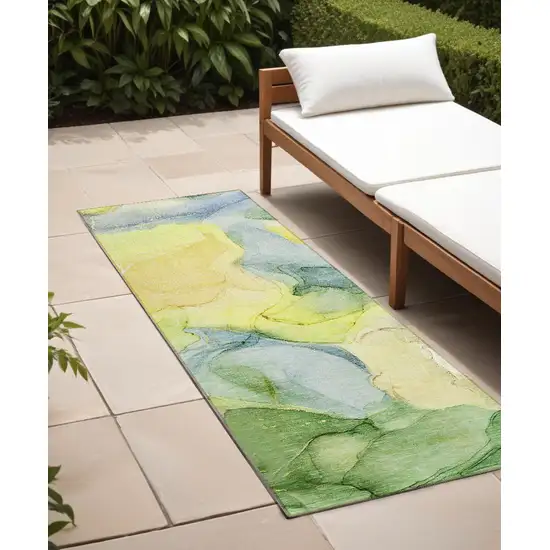 8' Runner Yellow Abstract Washable Non Skid Indoor Outdoor Runner Rug Photo 1