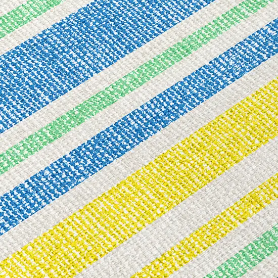 Blue Yellow and Green Striped Washable Non Skid Indoor Outdoor Runner Rug Photo 5