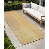 Photo of 8' Runner Yellow and Orange Striped Washable Non Skid Indoor Outdoor Runner Rug