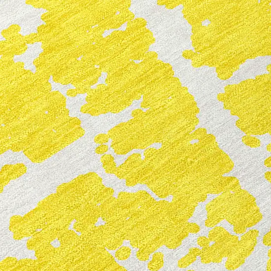 Yellow and White Abstract Washable Non Skid Indoor Outdoor Runner Rug Photo 8