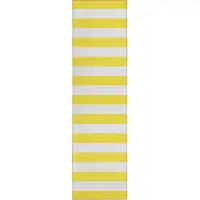 Photo of 8' Runner Yellow and White Striped Washable Non Skid Indoor Outdoor Runner Rug