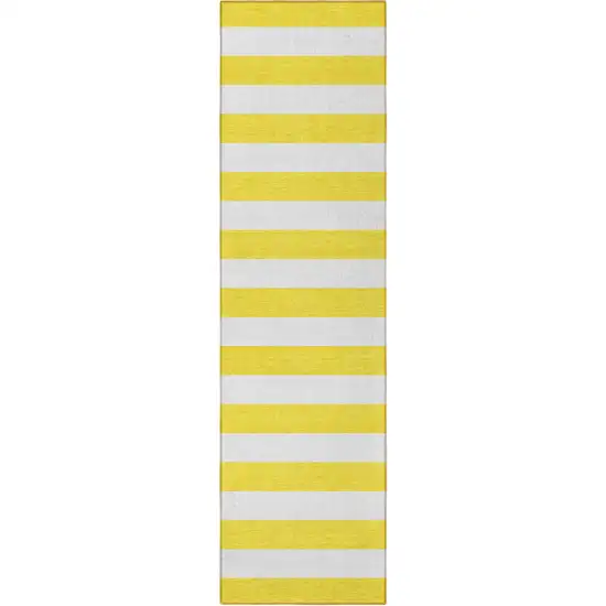 8' Runner Yellow and White Striped Washable Non Skid Indoor Outdoor Runner Rug Photo 3