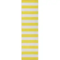 Photo of 8' Runner Yellow and White Striped Washable Non Skid Indoor Outdoor Runner Rug