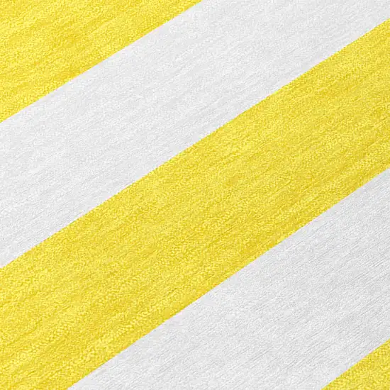 Yellow and White Striped Washable Indoor Outdoor Runner Rug Photo 6