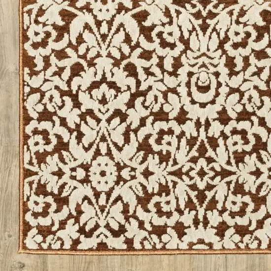 8' Rust And Beige Oriental Runner Rug Photo 4