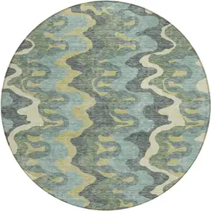 Photo of 8' Sage And Artichoke Green Round Abstract Washable Indoor Outdoor Area Rug