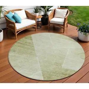 Photo of 8' Sage And Artichoke Green Round Abstract Washable Indoor Outdoor Area Rug