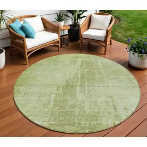 Photo of 8' Sage And Green Round Abstract Washable Indoor Outdoor Area Rug