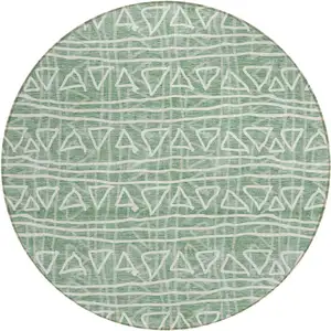 Photo of 8' Sage Green And Ivory Round Geometric Washable Indoor Outdoor Area Rug