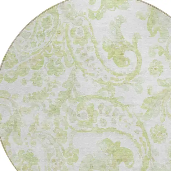 8' Sage Green And Ivory Round Paisley Washable Indoor Outdoor Area Rug Photo 4