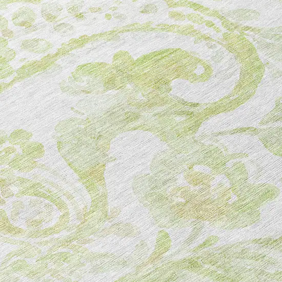 8' Sage Green And Ivory Round Paisley Washable Indoor Outdoor Area Rug Photo 8