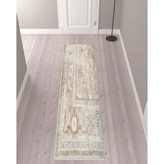 10' Sage Oriental Power Loom Distressed Washable Runner Rug Photo 2