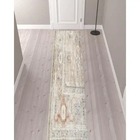 12' Sage Oriental Power Loom Distressed Washable Runner Rug Photo 2