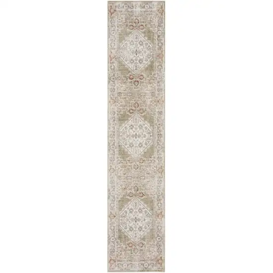 12' Sage Oriental Power Loom Distressed Washable Runner Rug Photo 2