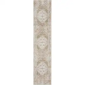 Photo of 8' Sage Oriental Power Loom Distressed Washable Runner Rug