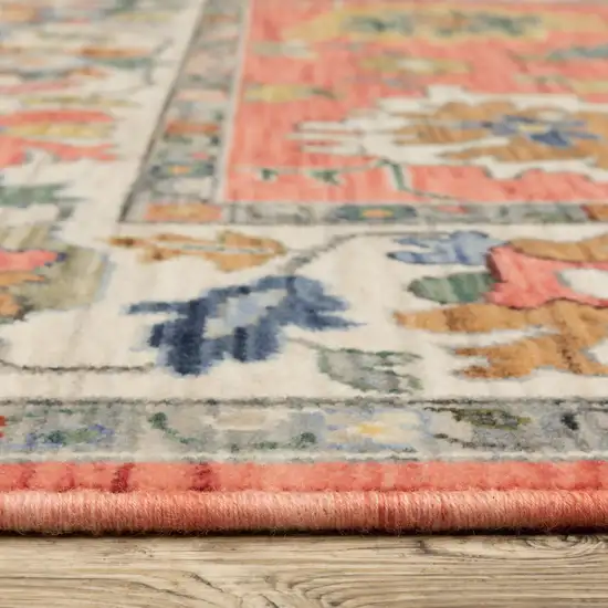 6' Salmon Blue And Yellow Oriental Runner Rug With Fringe Photo 7