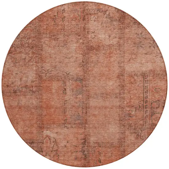 8' Salmon Copper And Gray Round Patchwork Washable Indoor Outdoor Area Rug Photo 5