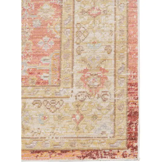 8' Salmon Floral Power Loom Runner Rug Photo 2