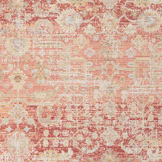 8' Salmon Floral Power Loom Runner Rug Photo 5