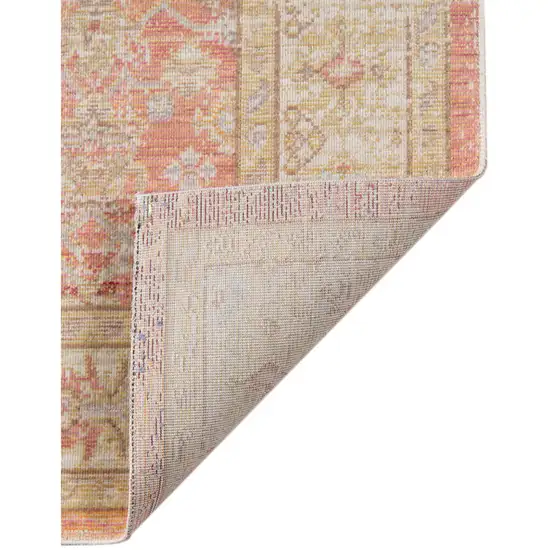 8' Salmon Floral Power Loom Runner Rug Photo 3