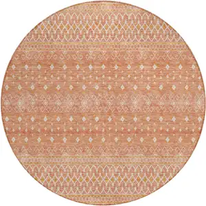 Photo of 8' Salmon Gold And Ivory Round Tribal Washable Indoor Outdoor Area Rug