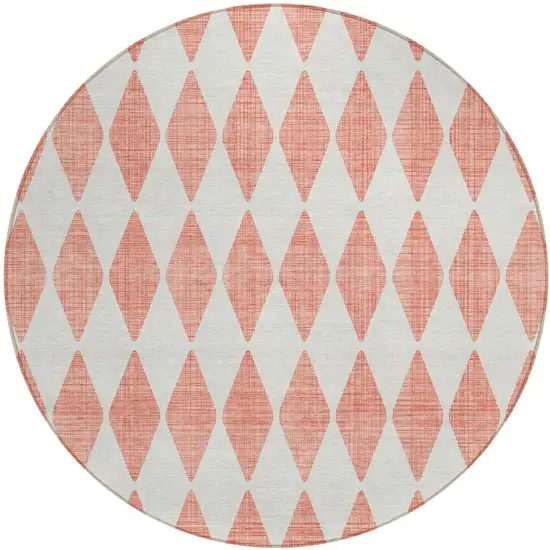 8' Salmon Round Geometric Washable Indoor Outdoor Area Rug Photo 2