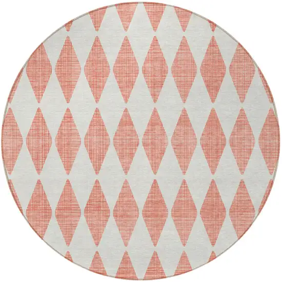 8' Salmon Round Geometric Washable Indoor Outdoor Area Rug Photo 5