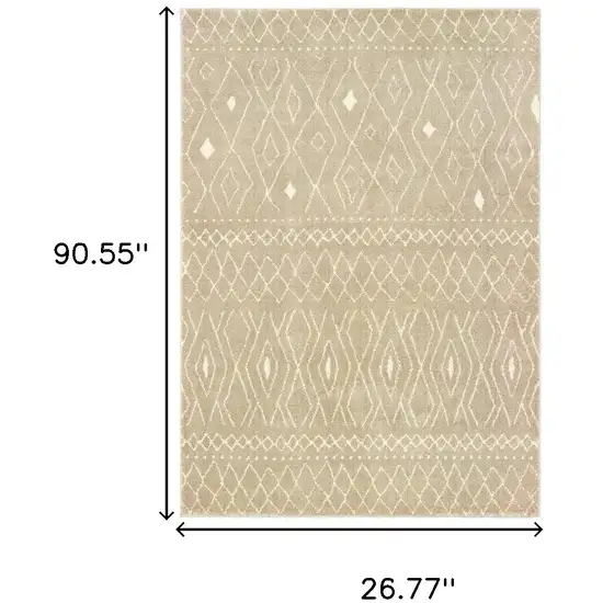 8' Sand And Ivory Geometric Power Loom Runner Rug Photo 5