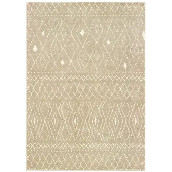 8' Sand And Ivory Geometric Power Loom Runner Rug Photo 1