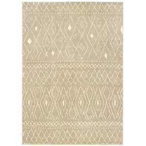 Photo of 8' Sand And Ivory Geometric Power Loom Runner Rug