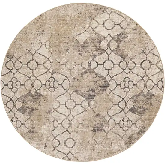 8' Sand Beige Hand Hooked Oversized Floral Round Indoor Area Rug Photo 3