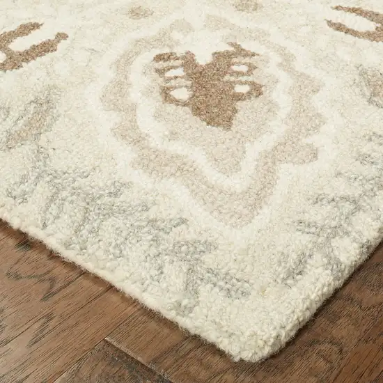 8' Sand Wool Floral Hand Tufted Runner Rug Photo 6