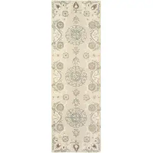 Photo of 8' Sand Wool Floral Hand Tufted Runner Rug